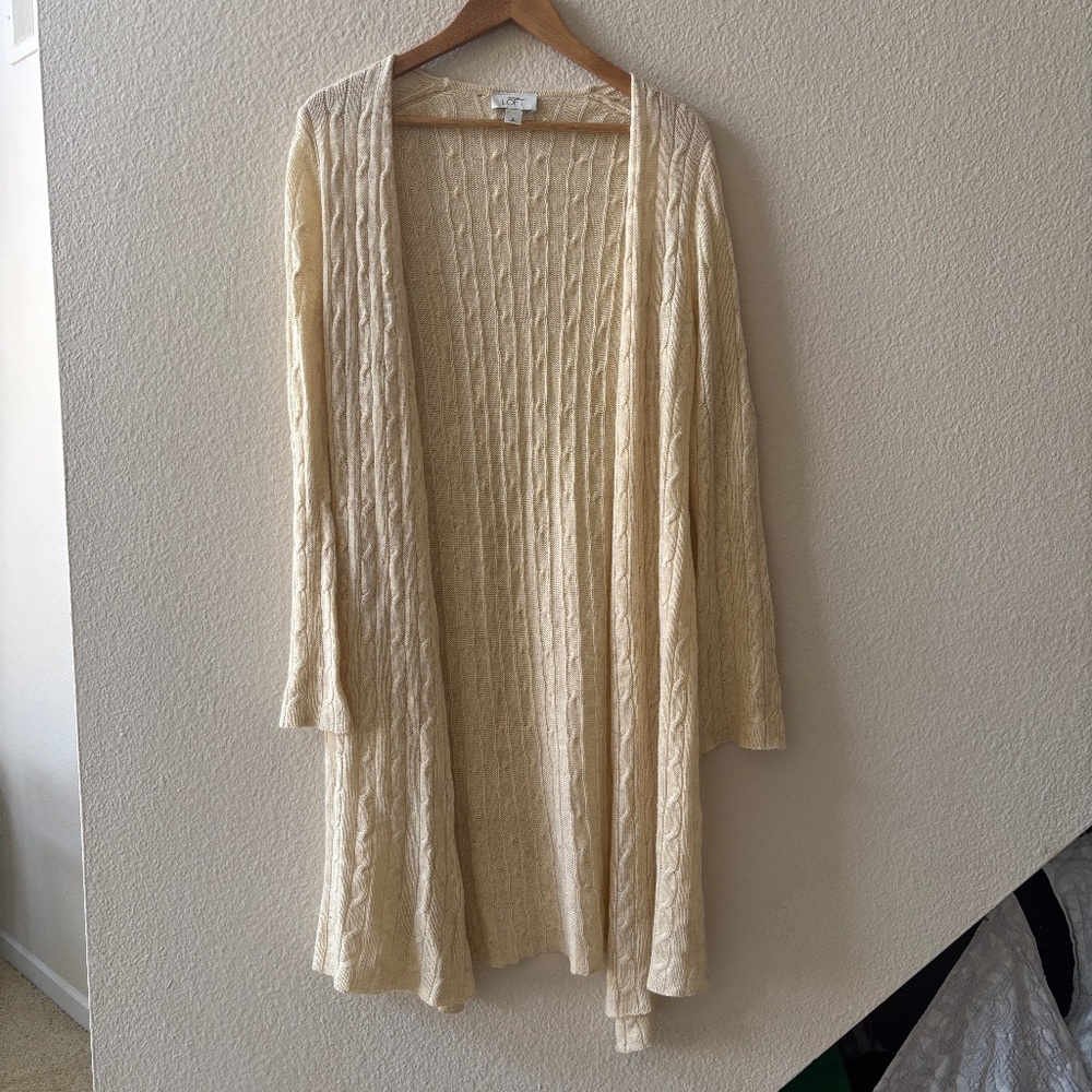Ann Taylor Loft Long Open Wool Blend Cardigan Rabbit Hair Size Small